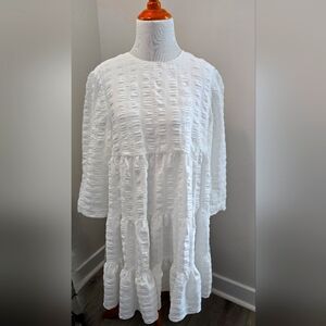 Zara The Sharon Tiered Dress, White Texture, 3/4 Sleeve, Women's Size. NWT